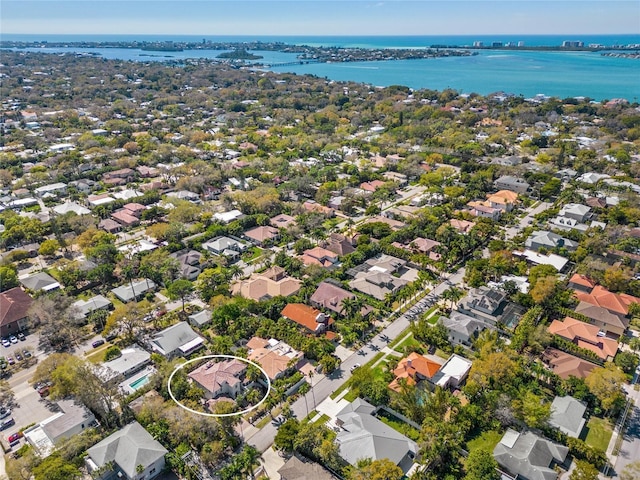 aerial view featuring a water view