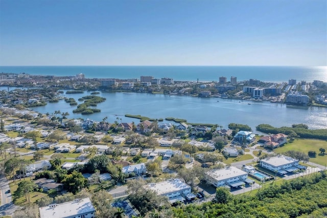 aerial view with a water view