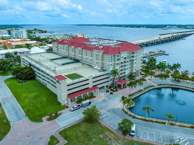 aerial view with a water view