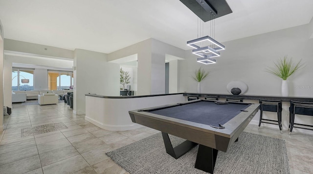 game room with tile patterned floors and billiards