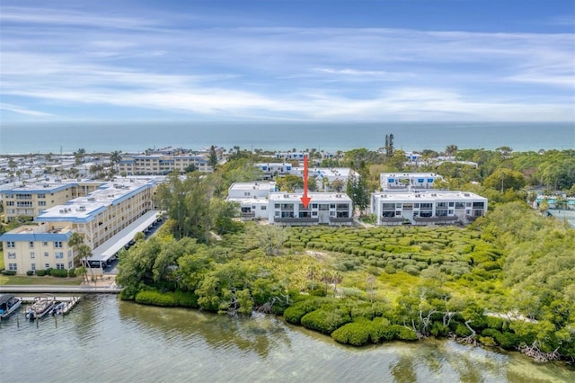 drone / aerial view featuring a water view