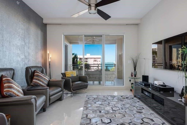 living room with ceiling fan