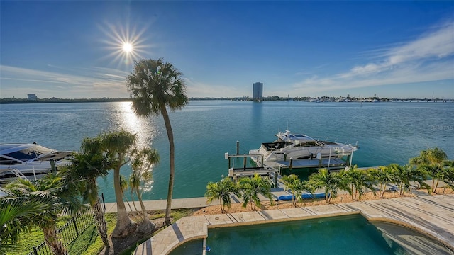 dock area with a water view