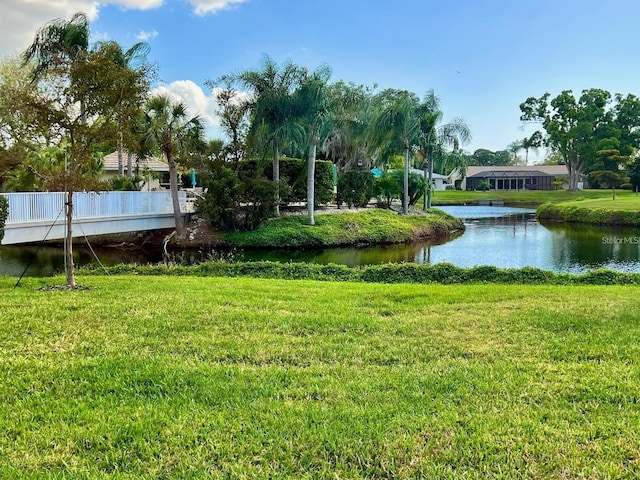 exterior space with a water view