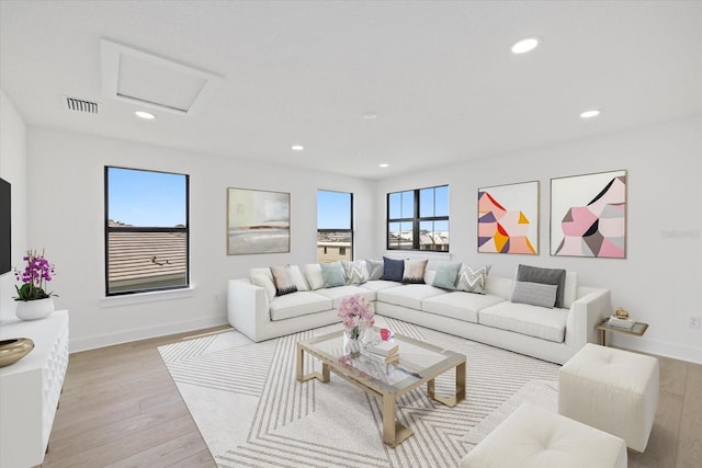 living room featuring light hardwood / wood-style flooring