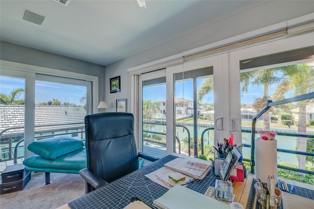 view of carpeted home office