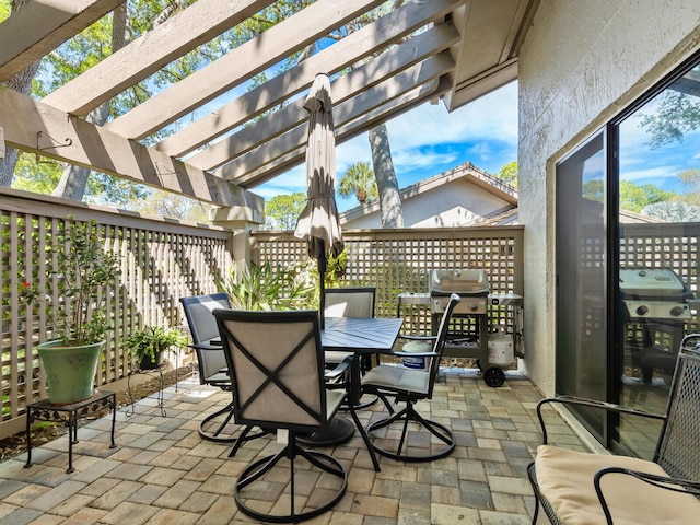 view of patio with a pergola and area for grilling