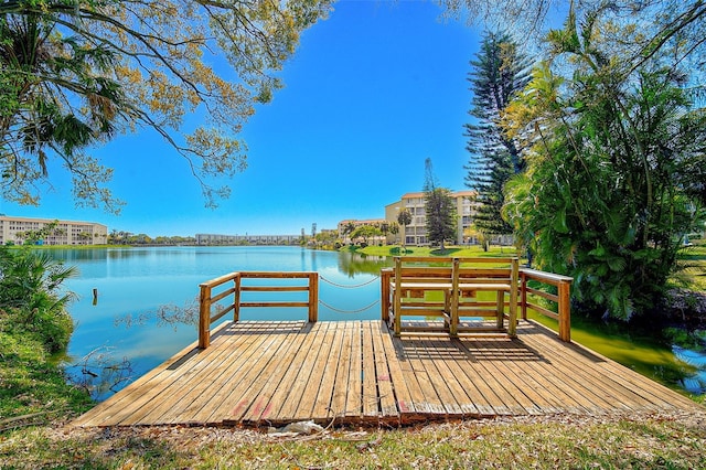 view of dock with a water view