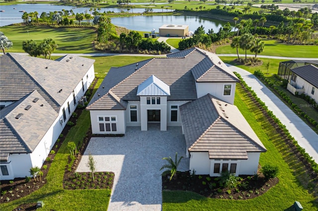 bird's eye view featuring a water view