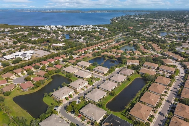 aerial view with a water view