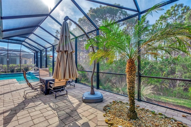 unfurnished sunroom with vaulted ceiling