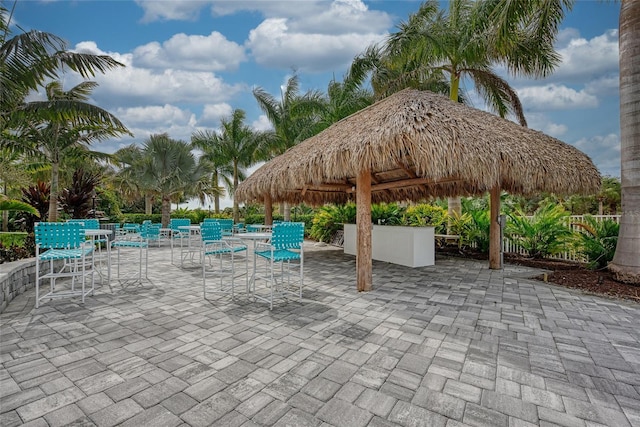 view of terrace with a gazebo