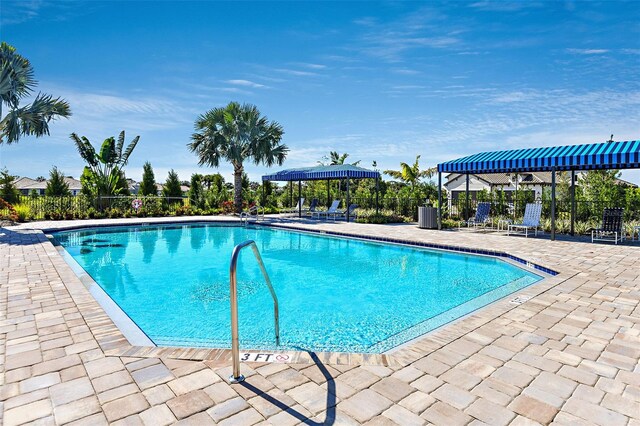 view of swimming pool featuring a patio