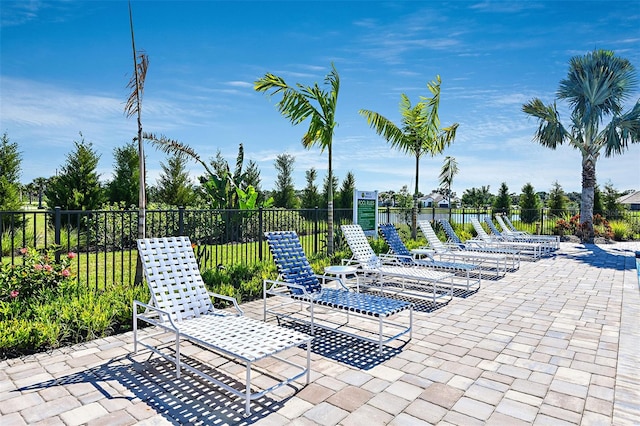 view of patio / terrace with a water view