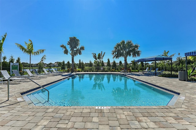 view of pool featuring a patio