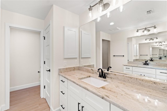 bathroom with wood-type flooring and vanity