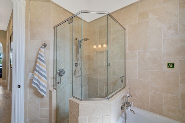 bathroom with plus walk in shower