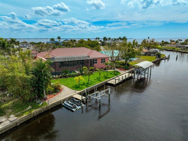 exterior space with a water view