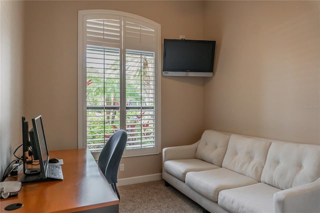 view of carpeted home office