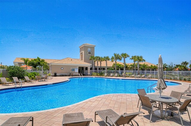 view of swimming pool with a patio