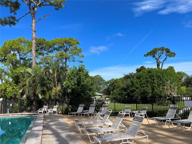 view of swimming pool featuring a patio area