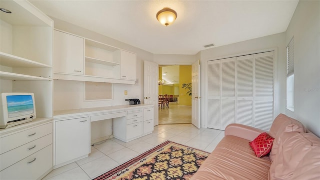 tiled home office with built in desk