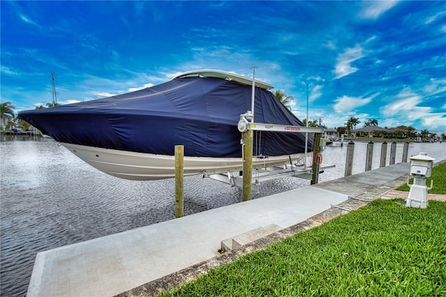 view of dock with a water view