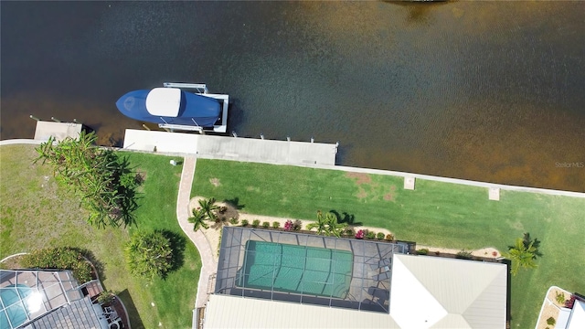 aerial view with a water view