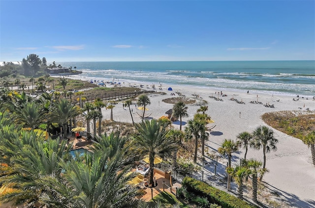 view of water feature with a view of the beach