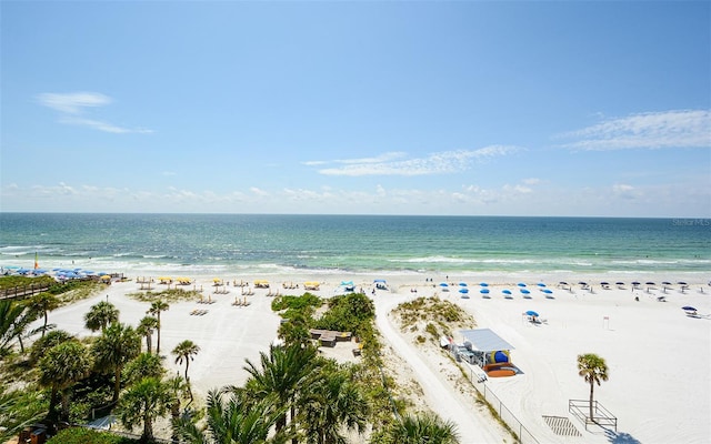 property view of water featuring a view of the beach