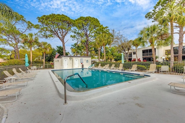 view of swimming pool featuring a patio area