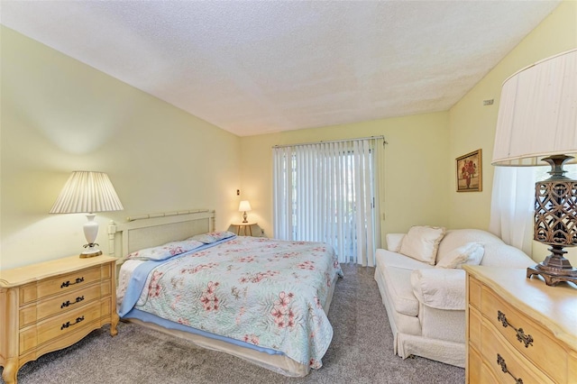 bedroom featuring carpet flooring and a textured ceiling