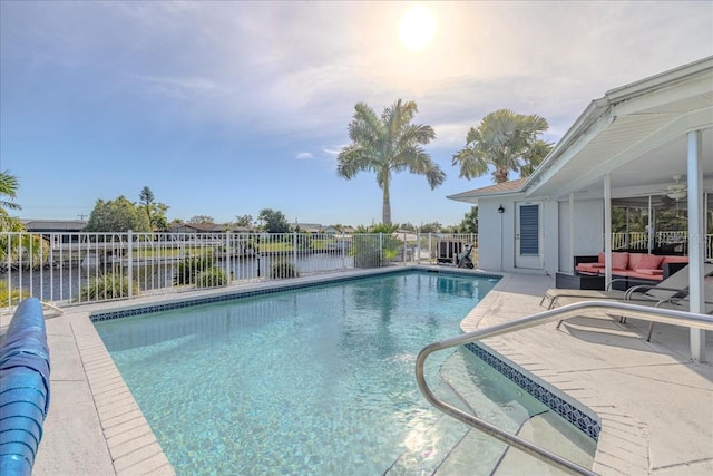 view of swimming pool with a patio area and an outdoor hangout area