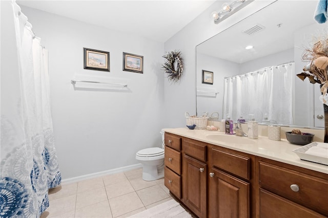 bathroom with toilet, tile floors, and vanity