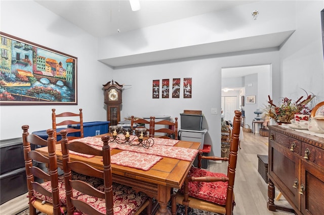 dining space with light hardwood / wood-style flooring