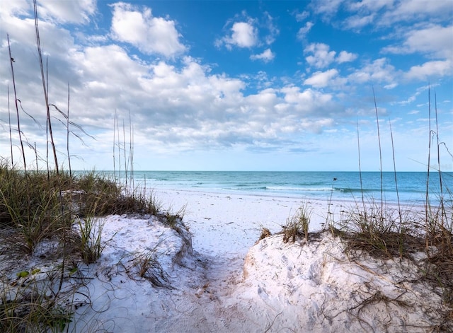 property view of water featuring a view of the beach