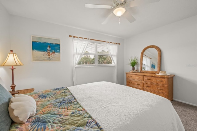 bedroom featuring ceiling fan and carpet flooring