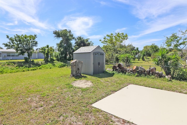 view of yard featuring a shed