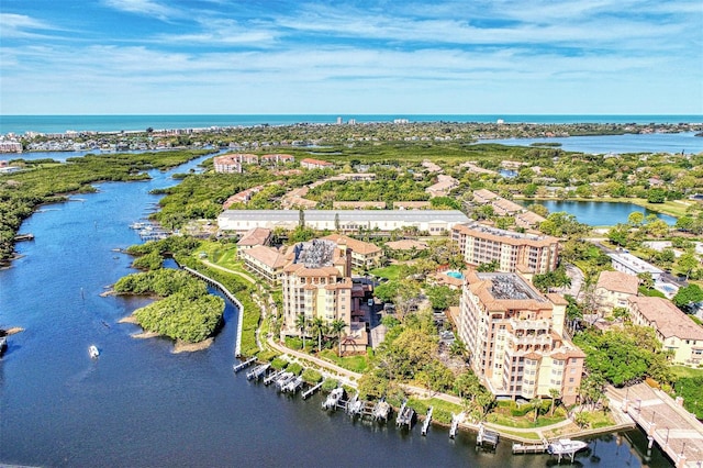 aerial view with a water view