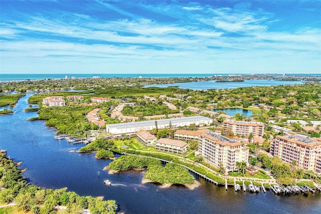 aerial view featuring a water view