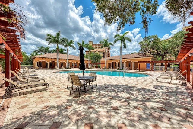 view of pool featuring a patio