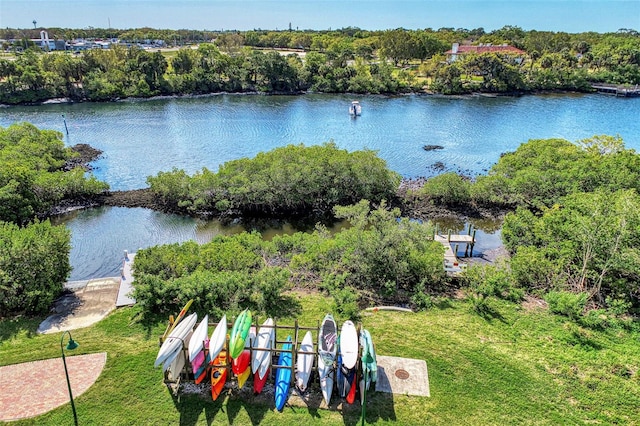 exterior space with a water view