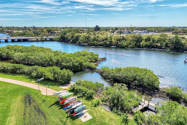 aerial view with a water view