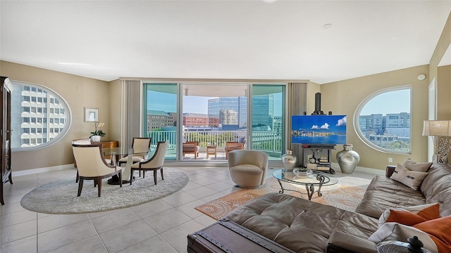 view of tiled living room