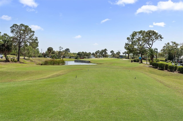 view of community featuring a yard and a water view