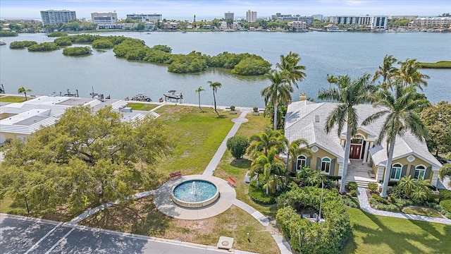 aerial view with a water view