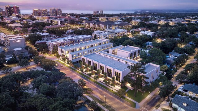 view of aerial view at dusk