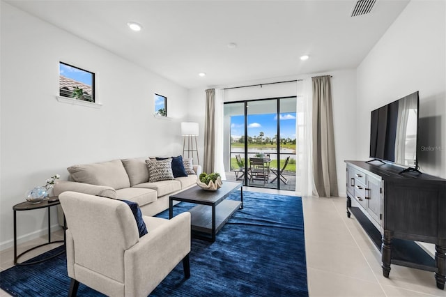 living room with light tile floors