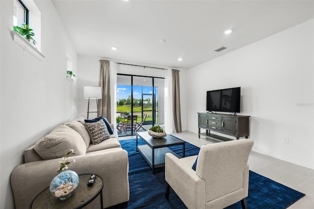 living room with tile floors