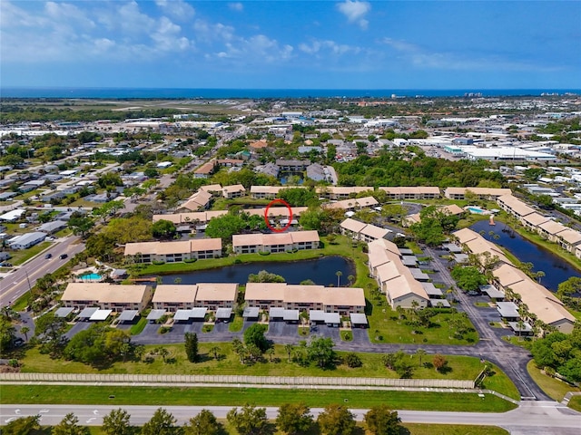 aerial view with a water view